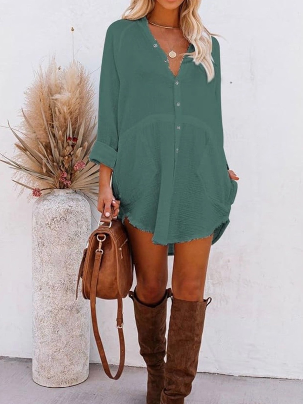 Casual Sexy Mini Button Down Shirt Dress